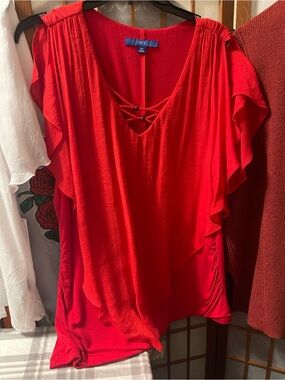 Apt. 9 Bright Red Ruffle V-Neck Blouse